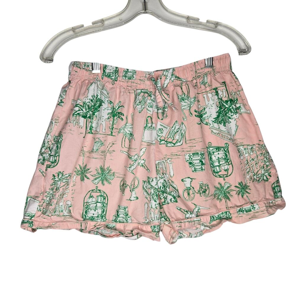 8 Oak Lane Preppy Pajama Shorts Lounge Palm Beach Pink Palm Trees Women Medium